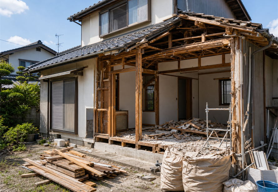 部分解体と空き家の一角の解体事例